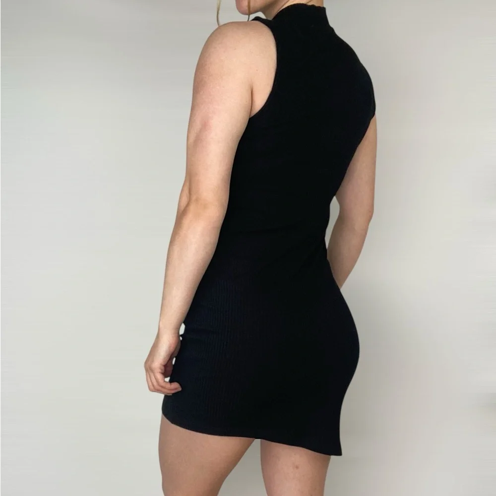 LNA Peak Rib Dress Black Stretch Mini Minimal‎ Casual Club Party Bodycon - Picture 3 of 5
